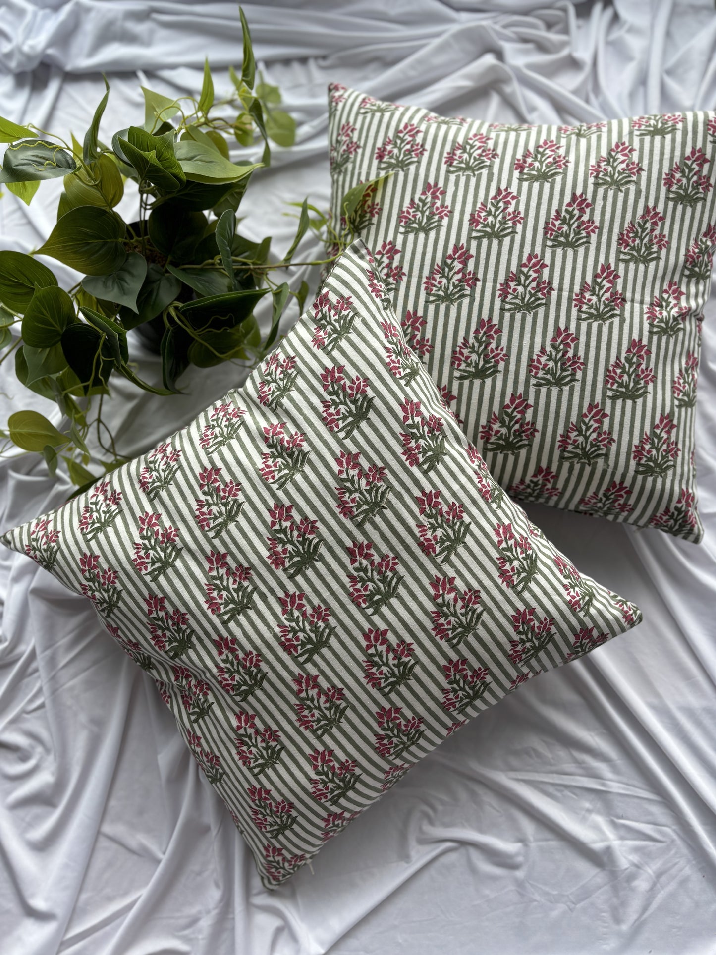 Striped Block Printed Cushion Cover (Set of 2)