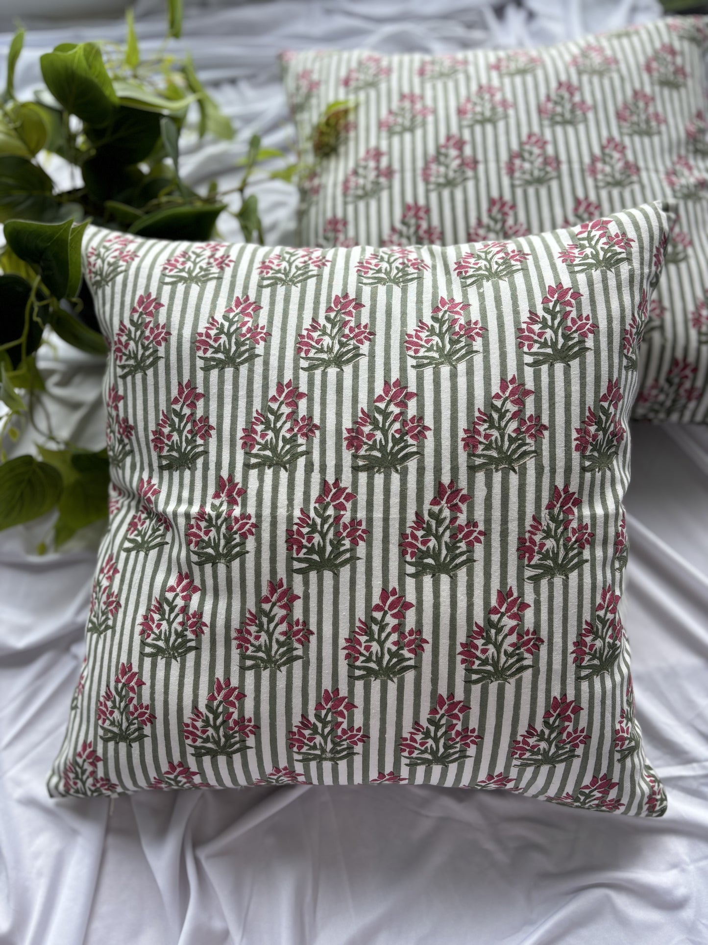 Striped Block Printed Cushion Cover (Set of 2)