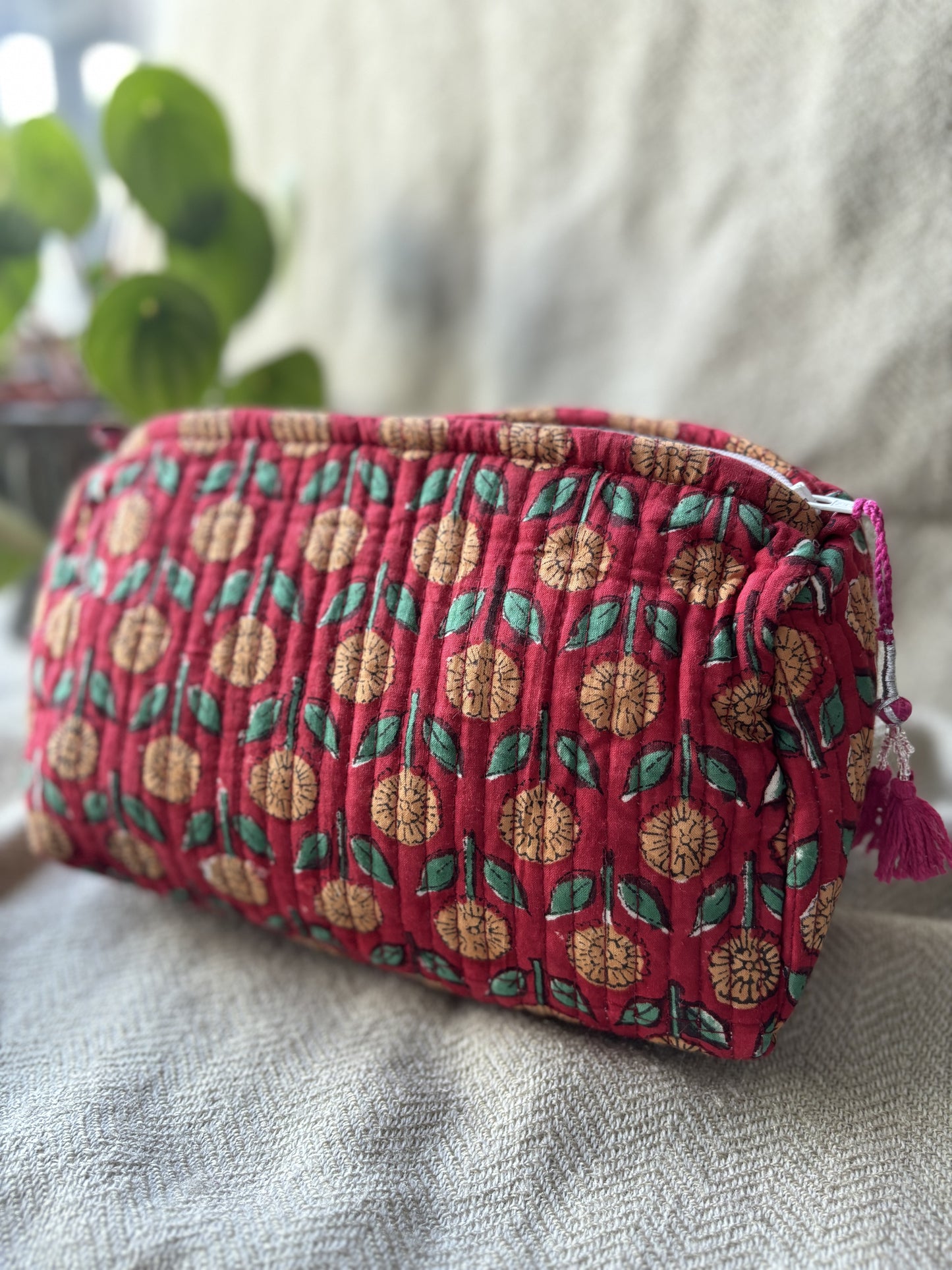 Red Floral Makeup Pouch