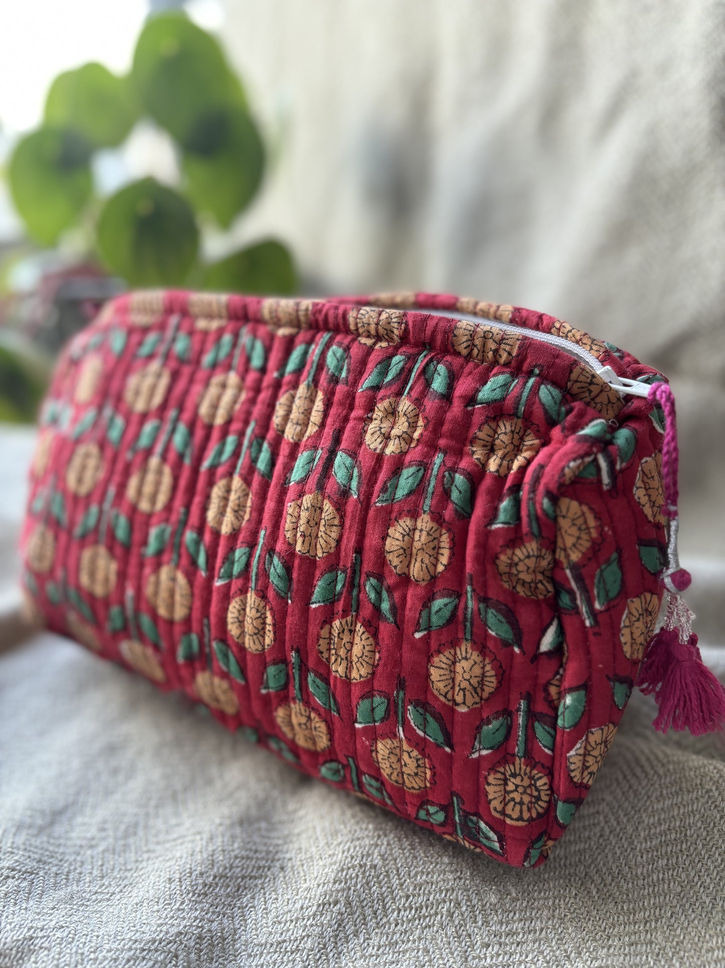 Red Floral Makeup Pouch