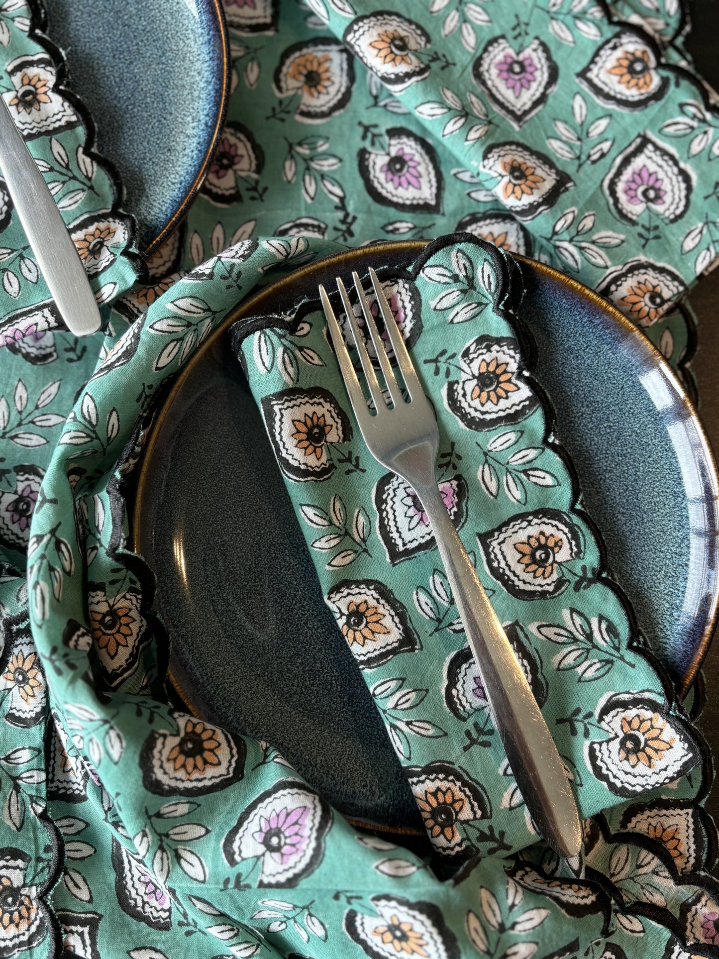 Teal Blue Scalloped Edge Table Napkin