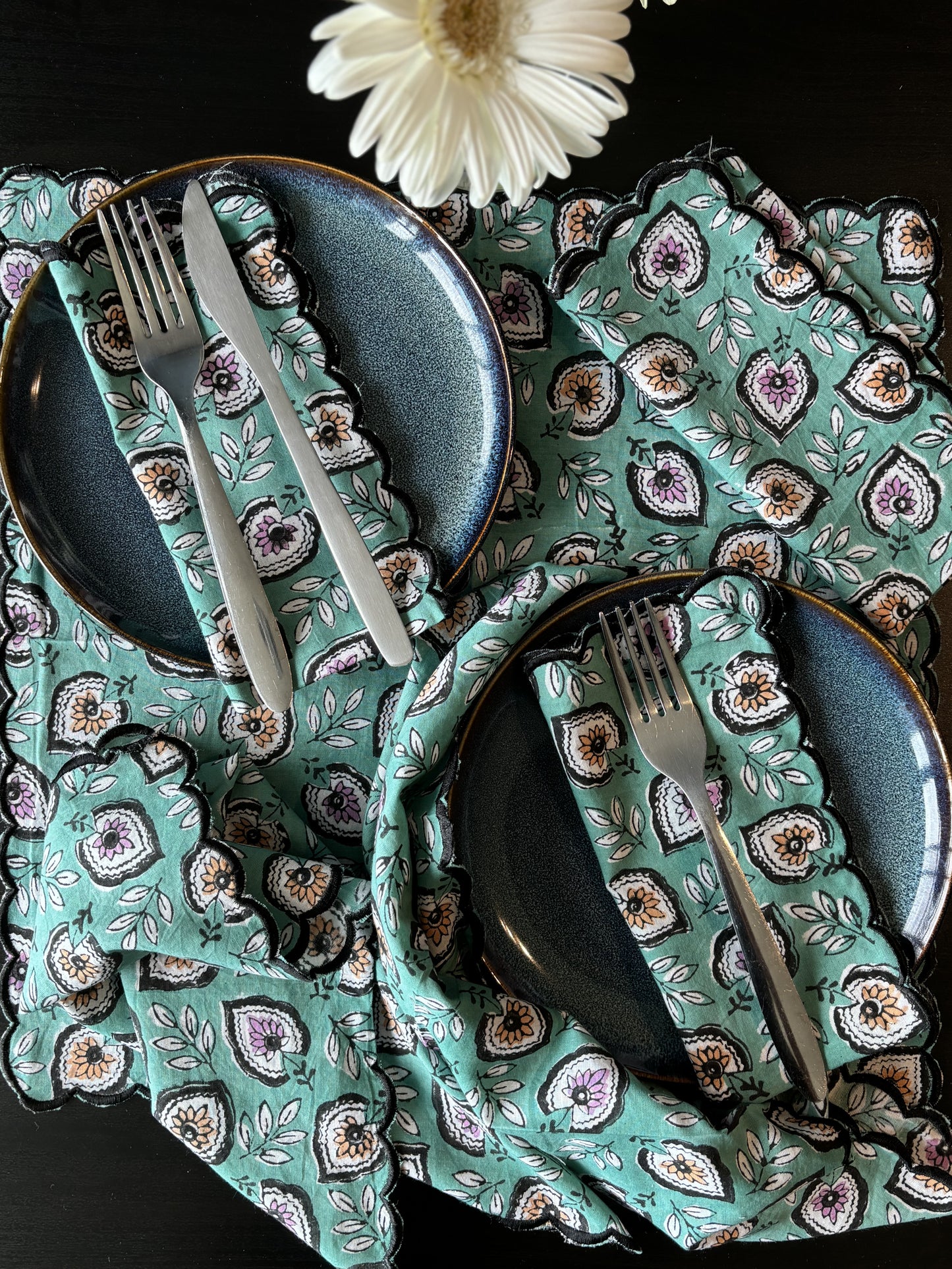 Teal Blue Scalloped Edge Table Napkin