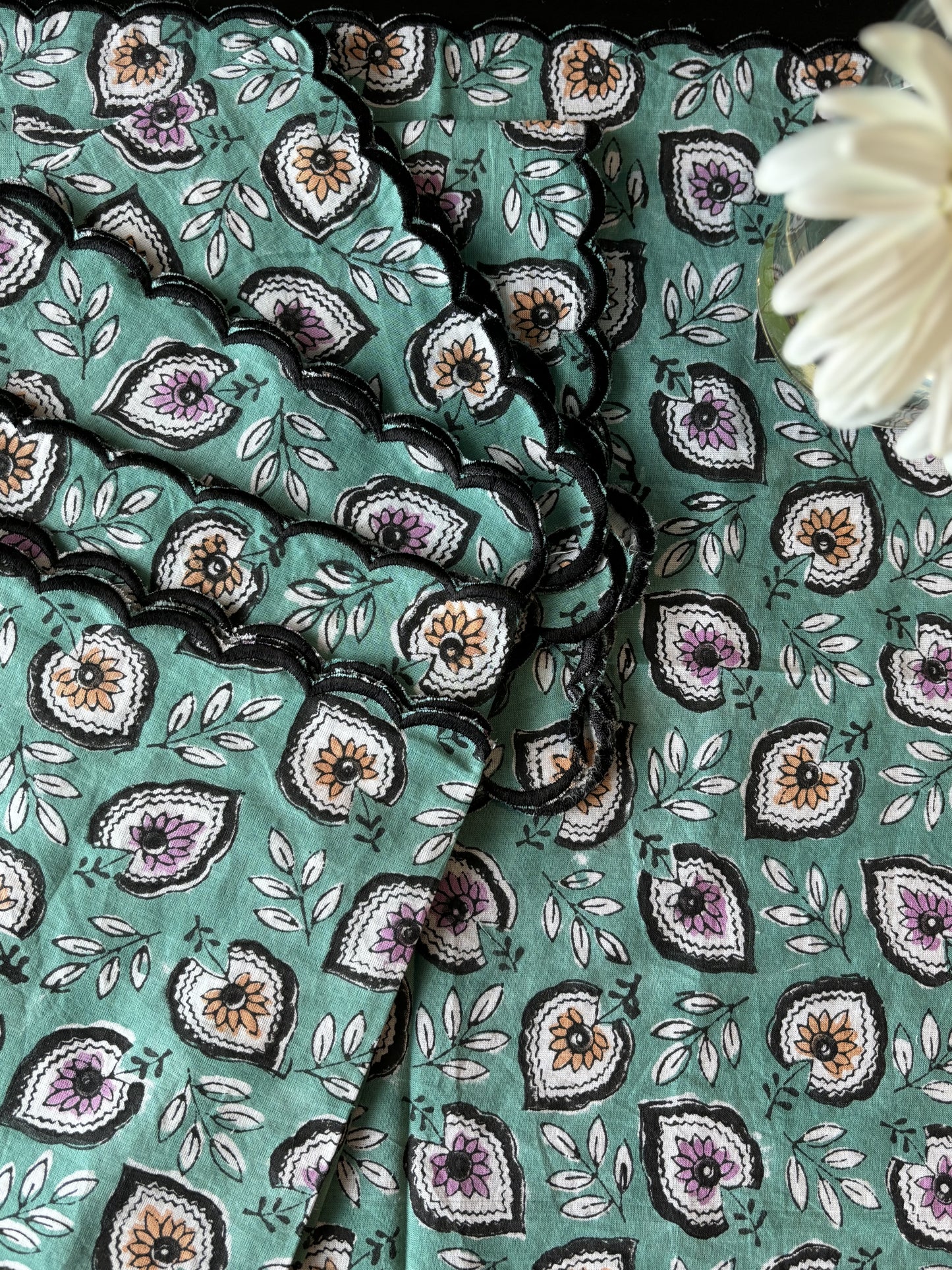 Teal Blue Scalloped Edge Table Napkin