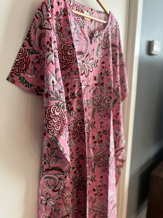 Pink Block Printed Kaftan