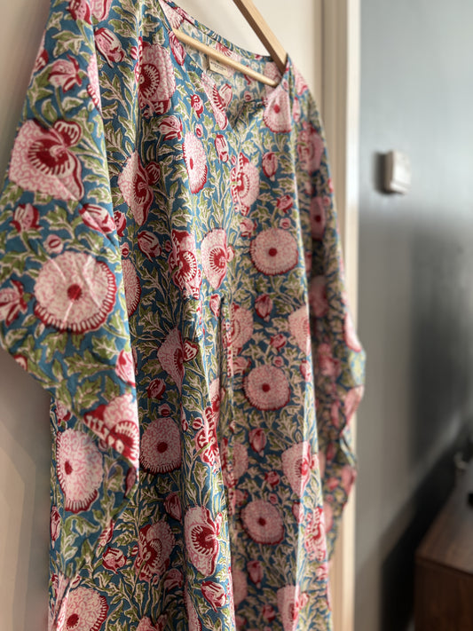 Green Block Printed Kaftan