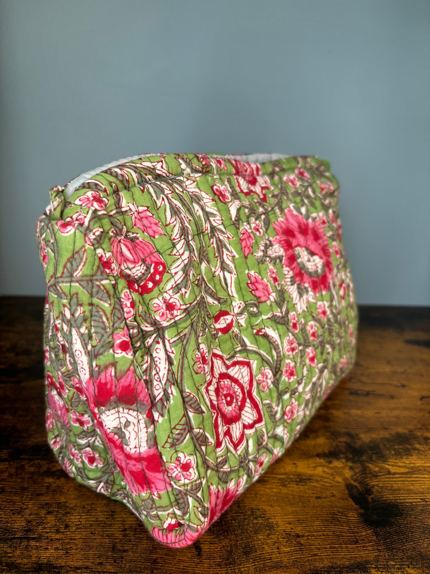 Bright Green Block Printed Makeup Pouch
