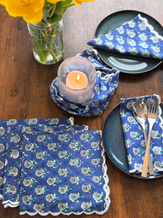 Scalloped-edged Napkins (Indigo)