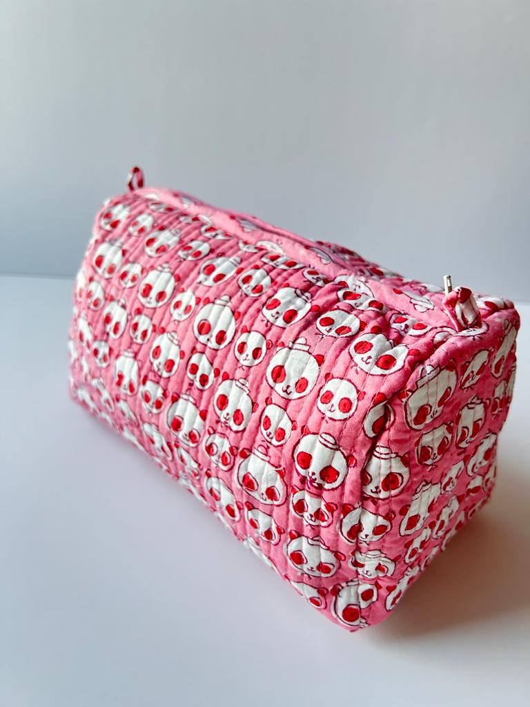 Quilted, handblock printed makeup/ toiletry pouch