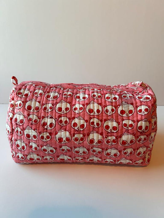 Quilted, handblock printed makeup/ toiletry pouch