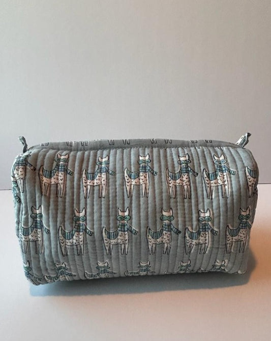 Quilted 100% cotton makeup/ toiletry pouch