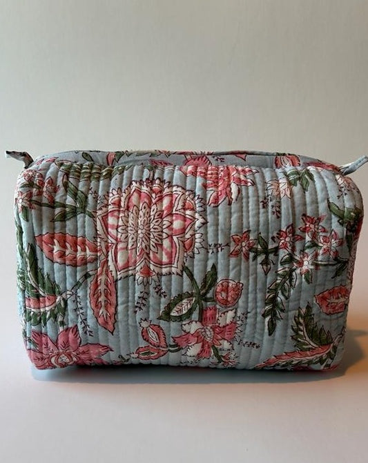 Quilted, handblock printed makeup/ toiletry pouch