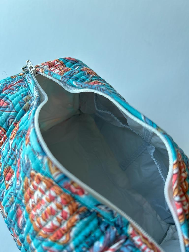 Quilted, handblock printed makeup/ toiletry pouch